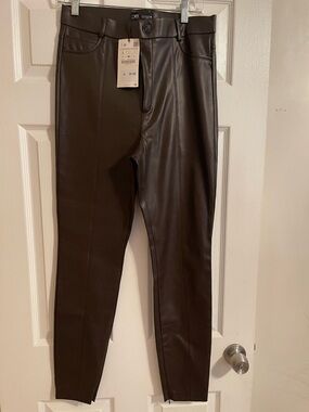 Zara Faux Leather Skinny Pants in Dark Brown
